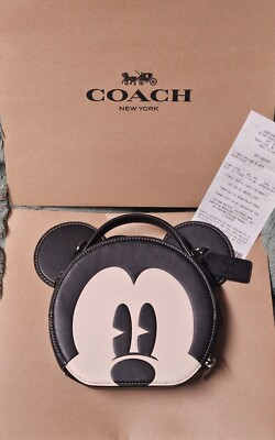 NWT Coach CM840 Disney X Coach Mickey Mouse Ear Bag Smooth Leather Black Multi | eBay US