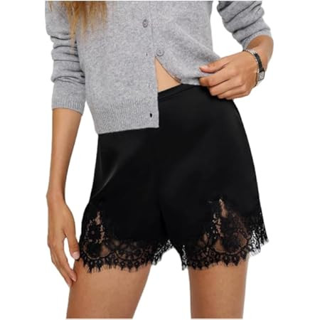 Women Y2k Slik Lace Trim Shorts Stain Pajama Micro Mini Slip Boxer Shorts Low Rise Lounge Pj Bott... | Amazon (US)