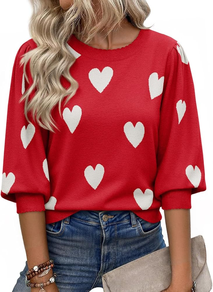 Cicy Bell Womens 3/4 Puff Sleeve Sweater Tops Fall Casual Crew Neck Lightweight Knit Pullover Loo... | Amazon (US)