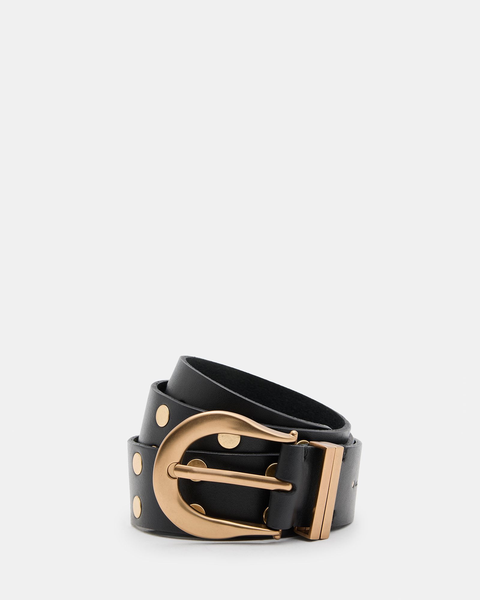 Miranda Leather Belt BLACK/WARM BRASS | ALLSAINTS US | AllSaints US