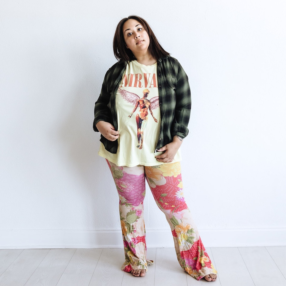 Channeling my inner 90s vibe with this effortless look! 🌼✨ 

Sporting a classic Nirvana tee, layered with a cozy flannel, and rocking Spell's trendy bell bottoms for that perfect retro flair. Perfect for a laid-back day out or a cozy night in! 

#LTKSeasonal #LTKPlusSize #LTKSaleAlert