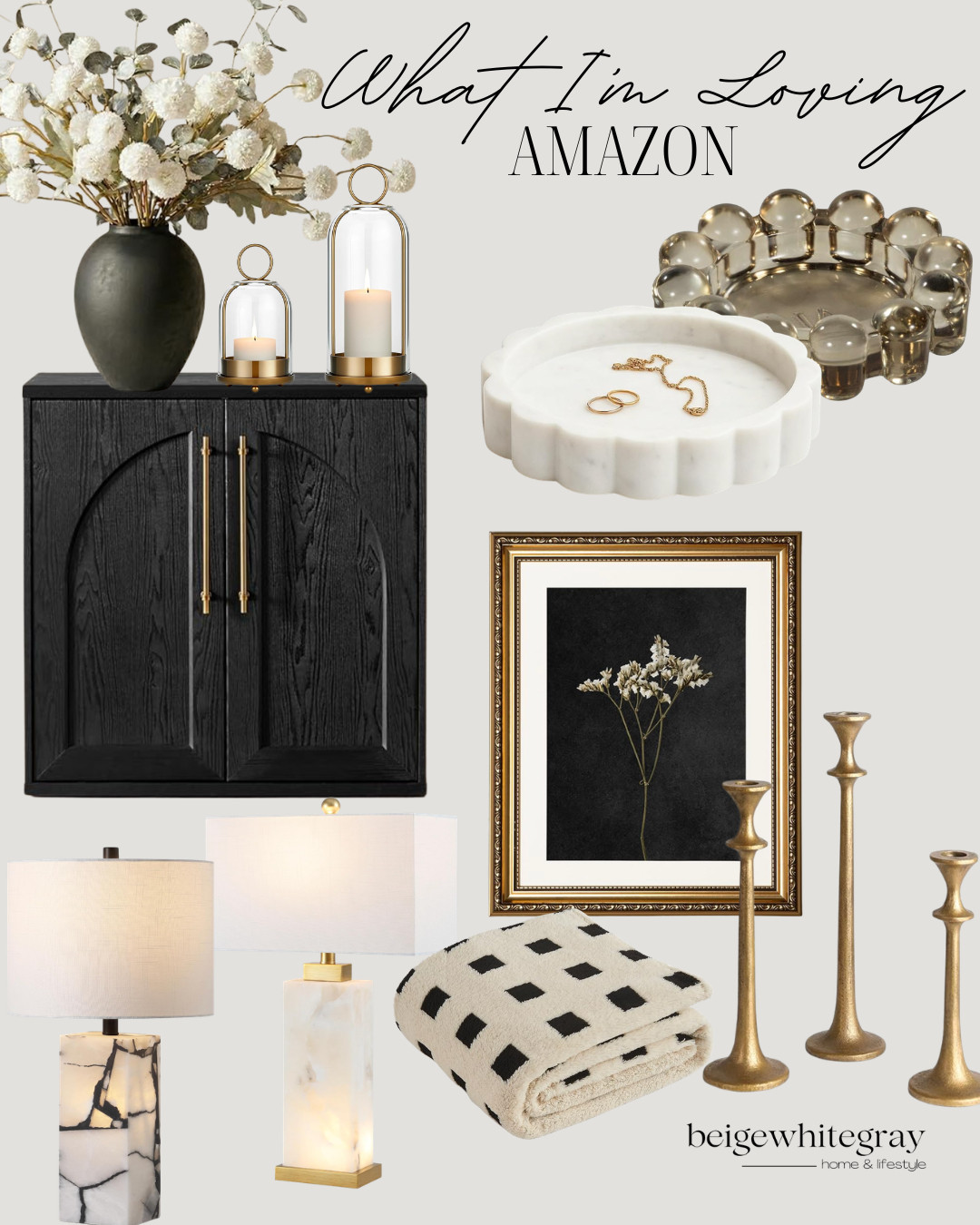 What I'm loving from Amazon right now! Amazon home decor finds, amazon home finds, moody home decor, black cabinet styling, brass candle holders, marble lamp, decorative trays, cozy luxury home, elevated amazon finds, neutral home accessories, affordable luxury decor, organic modern styling, elegant home decor, designer inspired amazon finds, home decor mood board

#LTKSeasonal #LTKHome