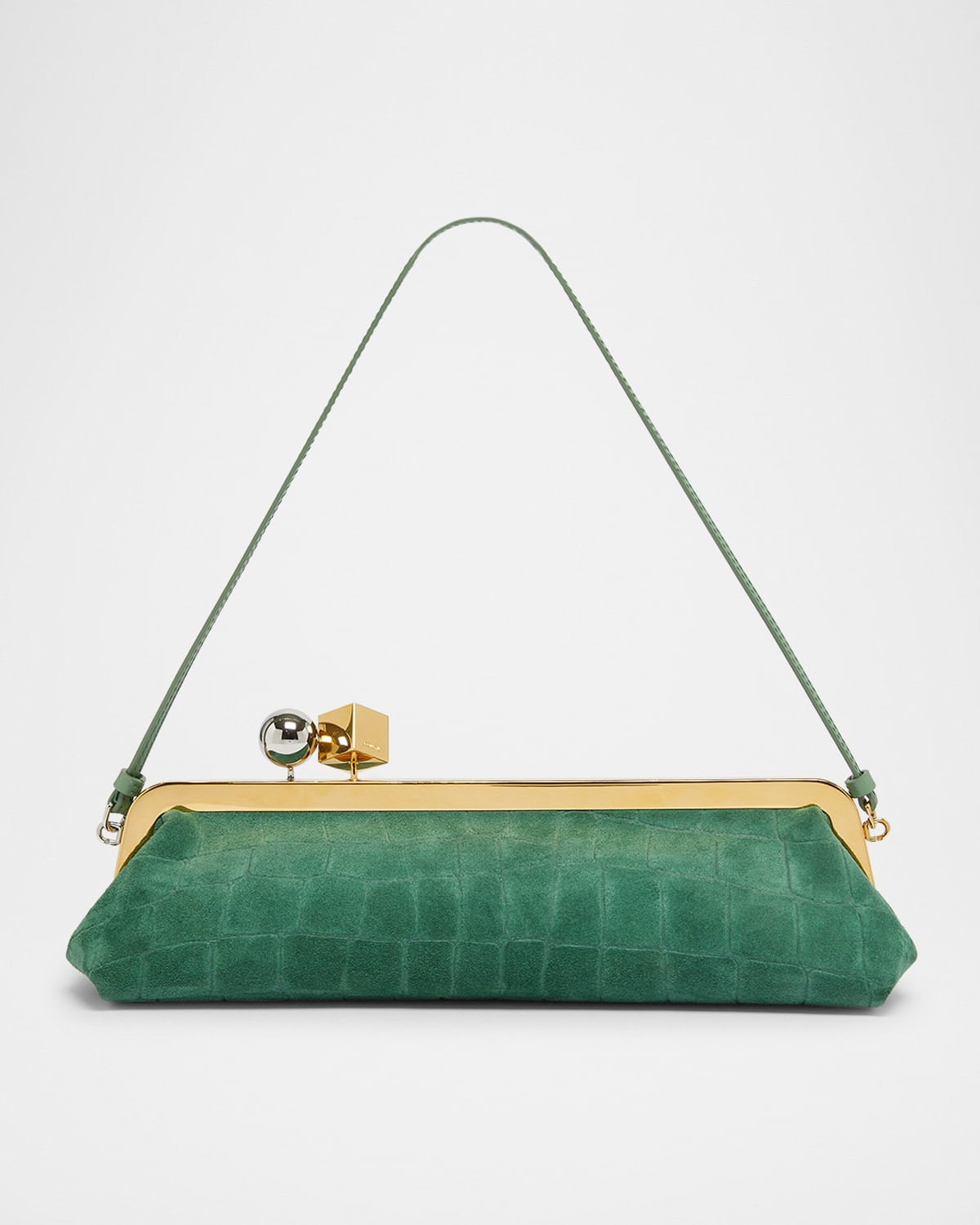 La Pochette Salon Suede Croc-Embossed Shoulder Bag | Neiman Marcus