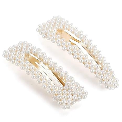 KINGMAS 2 Pack Pearl Hair Clips Large Hair Pins Barrette Ties for Women Girls, Handmade Fashion P... | Amazon (US)