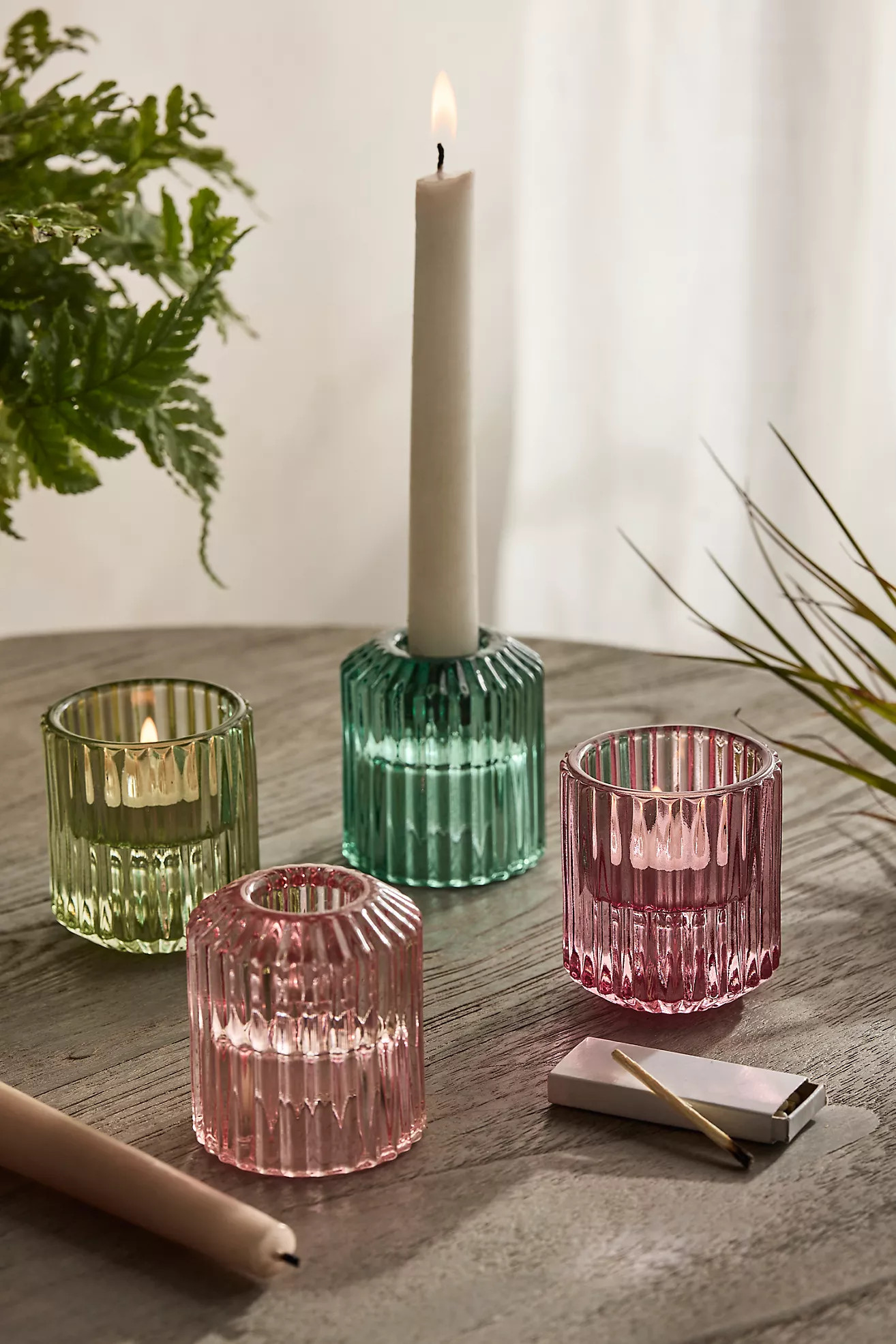 Ribbed Glass 2-in-1 Taper and Votive Holder | Anthropologie (US)