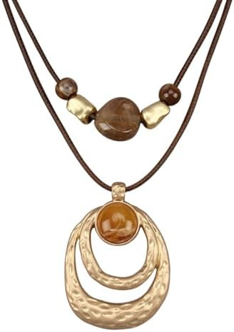 Boho Necklaces for Women Chunky Circle Necklace Layered Boho Circle Leather Choker Necklace Long ... | Amazon (US)