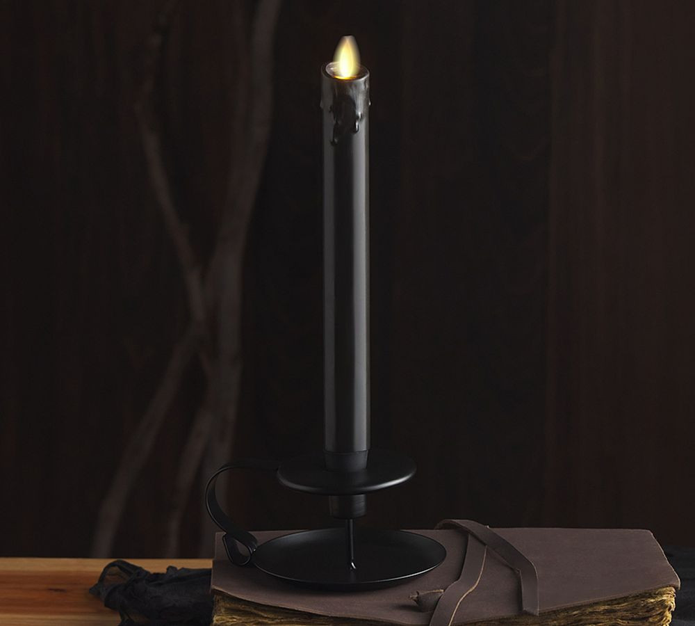 Premium Flickering Flameless Black Drip Taper Candle | Pottery Barn (US)