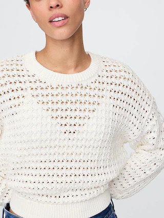 100% Cotton Crochet Crewneck Sweater | Gap (US)