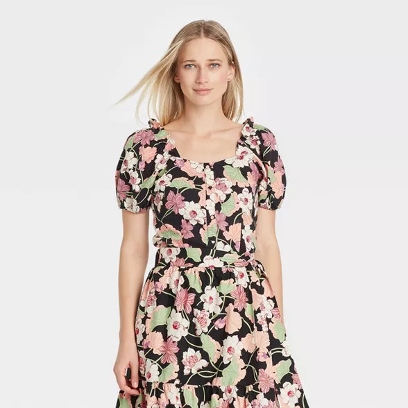 Women's Puff Short Sleeve Button-Down Shirt - Who What Wear™ | Target