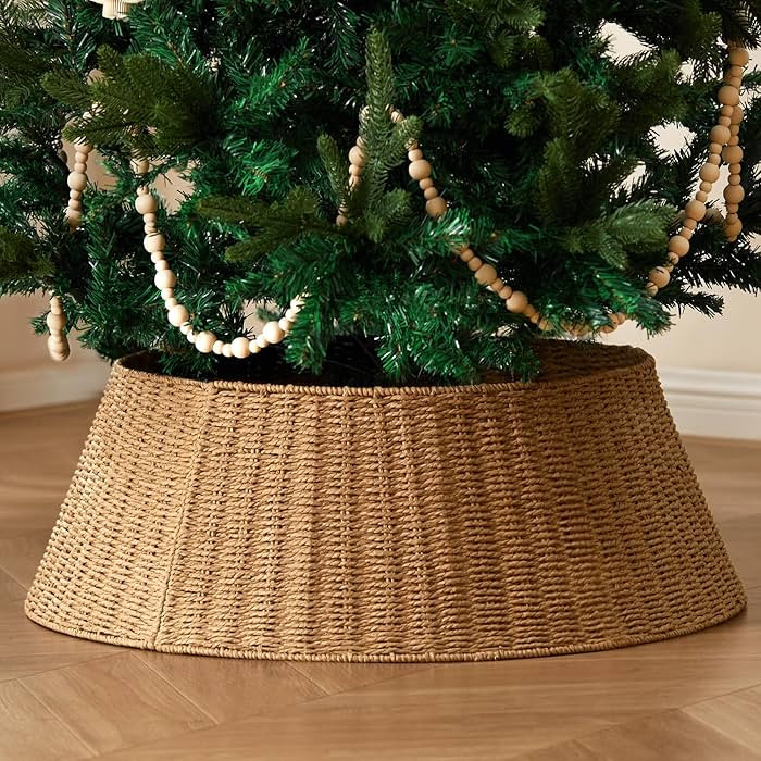 Rustic Farmhouse Christmas Tree Collar - 28Inch Woven Wicker Tree Base Stand Cover for Artificial... | Amazon (US)