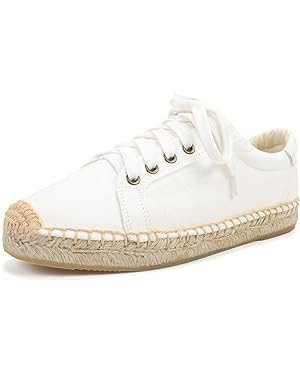 Women's Espadrille Lace-up Sneakers Platform Jute- Breathable for Casual Comfort Flat Shoes | Amazon (US)