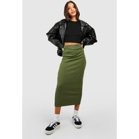 Womens Cotton Rib Midi Skirt - Green - 4 | boohoo (US & Canada)