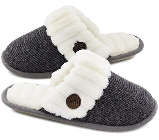 HomeTop Women’s Cute Comfy Fuzzy Knitted Memory Foam Slip On House Slippers Indoor | Amazon (US)