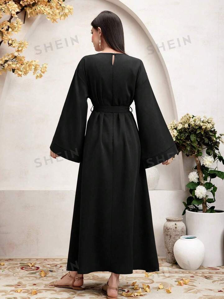 SHEIN Najma Ladies' Solid Color Bell Sleeve Dress | SHEIN