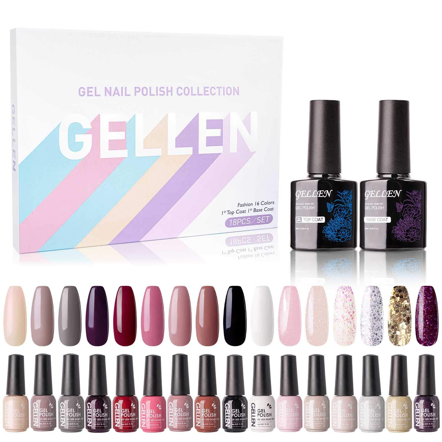 Gellen Gel Nail Polish Kit 16 Colors - With Top Coat Base Coat, Grays and Wine Popular Fall Winte... | Walmart (US)