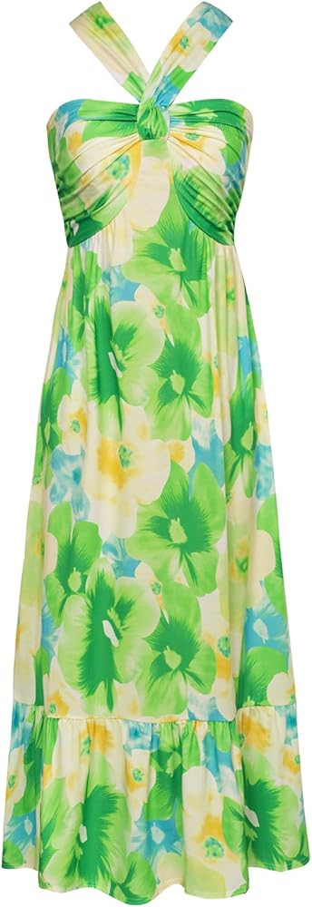 GRACE KARIN 2024 Women's Criss Cross Halterneck Sleeveless Summer Floral Print Flowy A Line Maxi ... | Amazon (US)