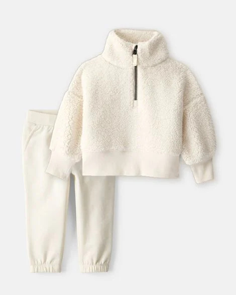 Toddler Girl 2-Piece Sherpa Quarter-Zip Pullover Sweatshirt & DayDream Fleece Joggers Set - Cream | Carter's Inc
