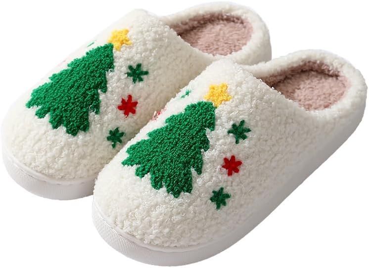 FRZTOUR Christmas Slippers Memory Foam for Women Men, Cozy Plush Warm Non-Slip Holiday Slides wit... | Amazon (US)