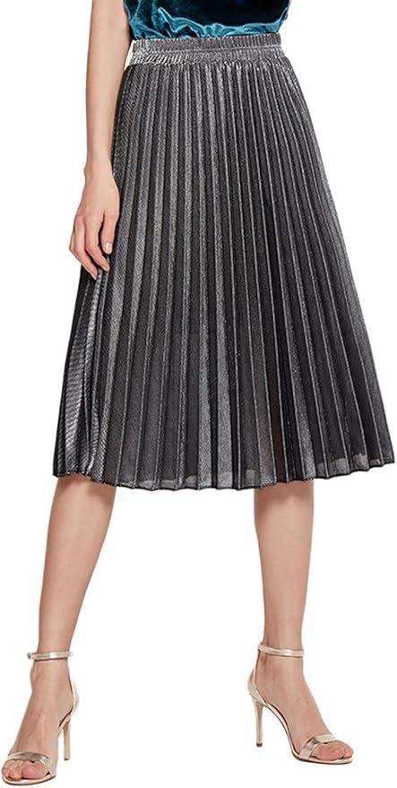 CHARTOU Women's Premium Metallic Shiny Shimmer Accordion Pleated Long Maxi Skirt | Amazon (US)