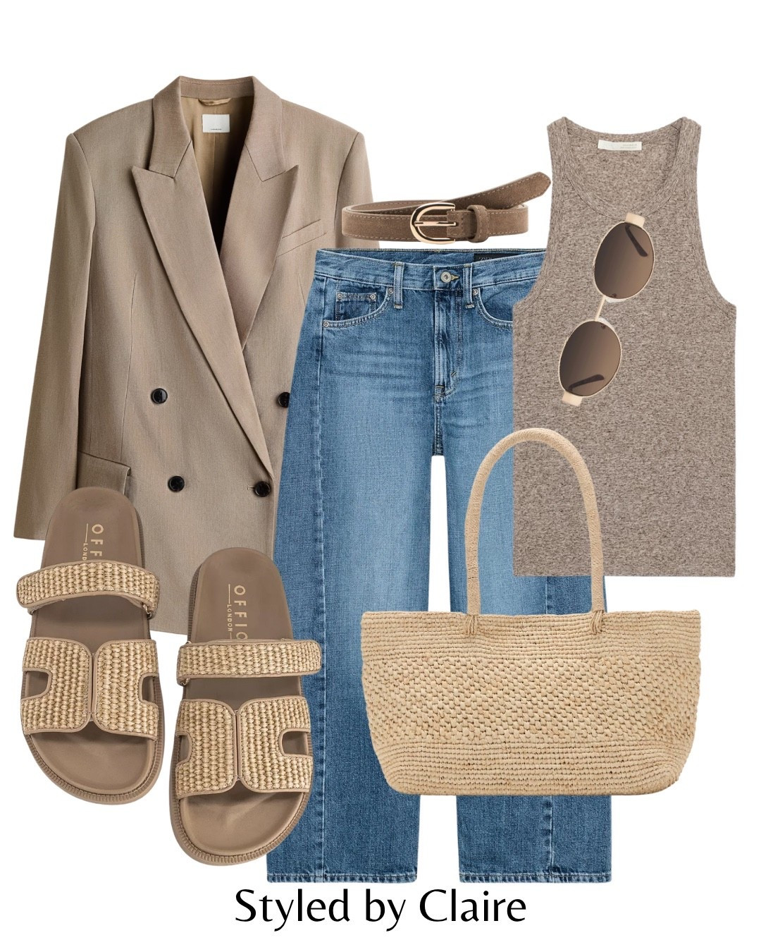 FOR THE NEUTRAL GIRLS🙋🏽‍♀️
Tags: oversized blazer H&M mid waist ankle jeans Zara spring linen tank top tshirt raffia bag tote large mango office sandals strap Hermes style suede belt fashion spring summer inspo outfit ideas ootd chic women’s city break capsule wardrobe basics 

#LTKstyletip #LTKshoes #LTKspring