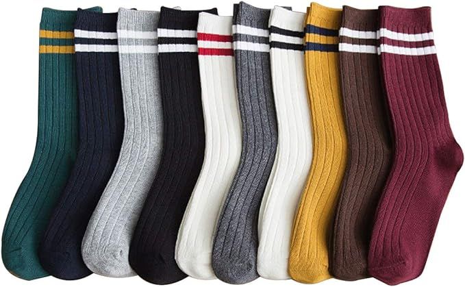 Redwind 10 Pairs Womens Fashion All Season Crew Socks Simple Striped Ten Colors Socks Casual Medi... | Amazon (US)