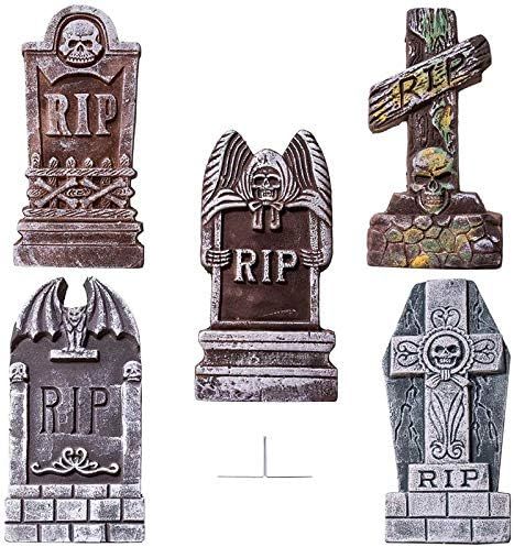 JOYIN 17” Halloween Foam RIP Graveyard Tombstones (5 Pack), Headstone Decorations and 12 Bonus ... | Amazon (US)