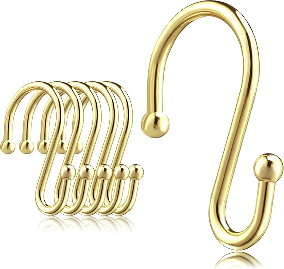 Shower Curtain Hooks Rings, 12 Pack Metal S Hooks Rust Proof for Hanging Bathroom Shower Curtain ... | Amazon (US)
