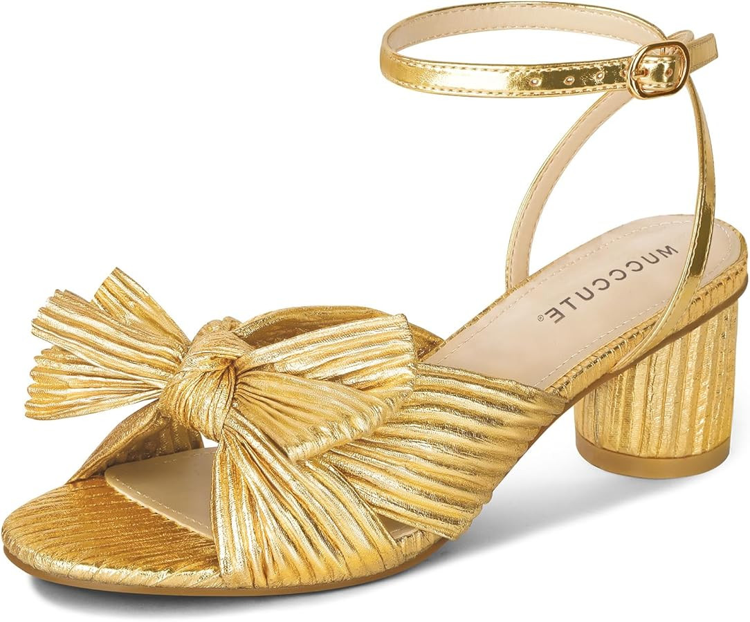 MUCCCUTE Women's Bow Knot Heeled Sandals Ankle Buckle Strap Chunky Heeled Open-toe Comfortable We... | Amazon (US)