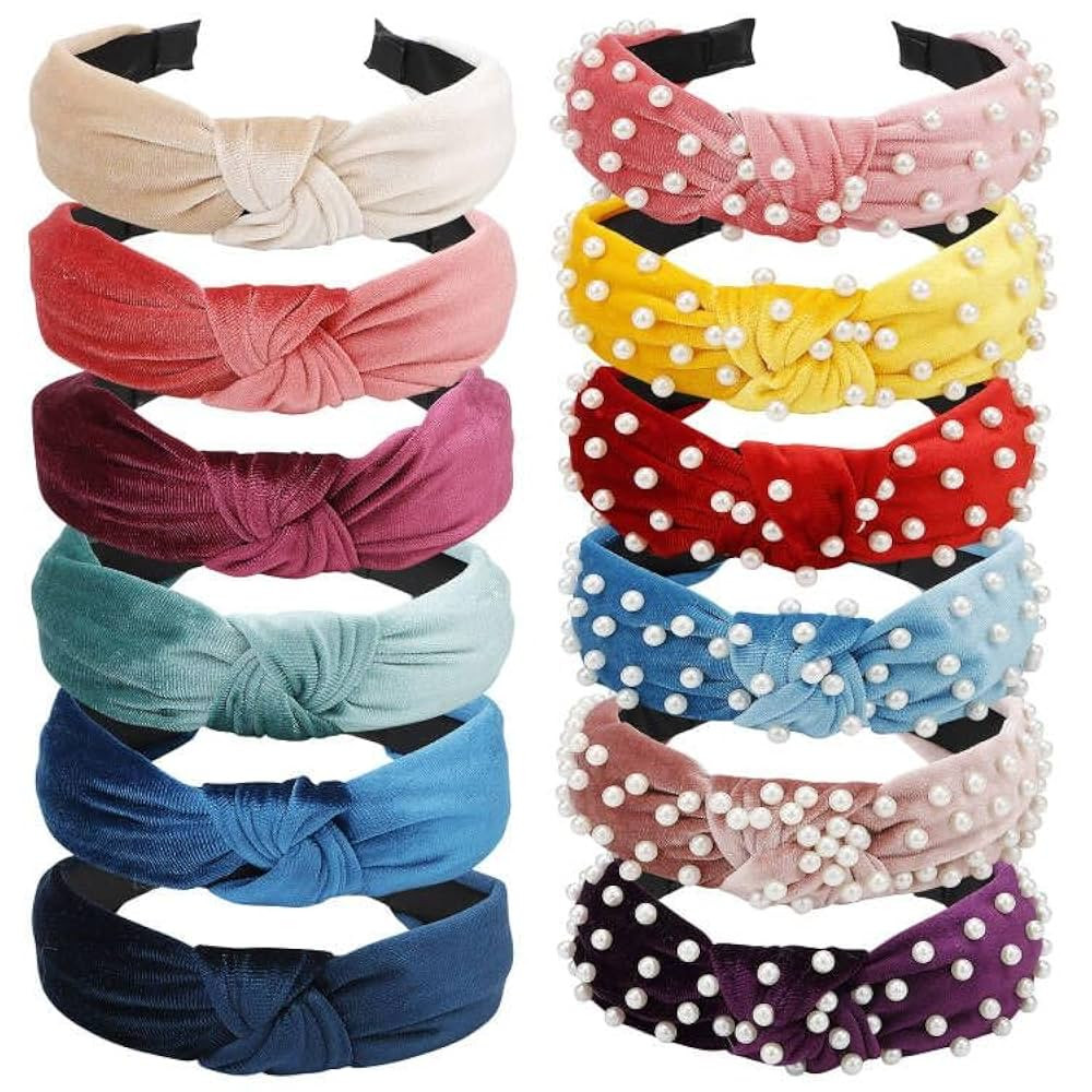VELSCRUN Pearl Headbands with Beads: White, Pink, Red, Blue Knotted Wide Top Knot Hair Accessorie... | Amazon (US)