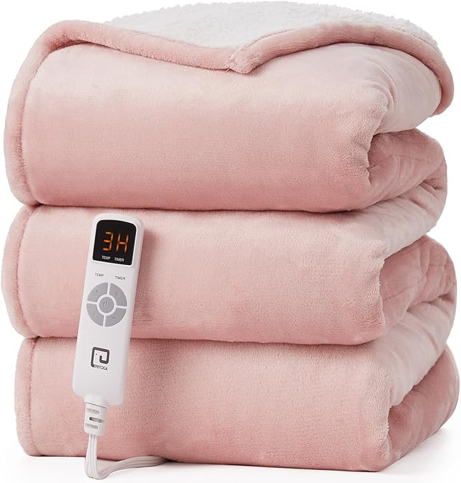 EHEYCIGA Heated Blanket - 9 Heating Levels, 10 Hour Auto Off, Soft Cozy Sherpa Washable Throw, 50... | Amazon (US)