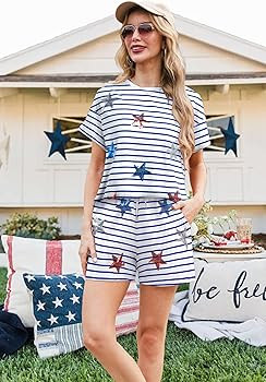 VILOVE 4th of July 2 Piece Sequin Outfits Women 250 Anniversary Usa Shirts and Short Sets Casual ... | Amazon (US)