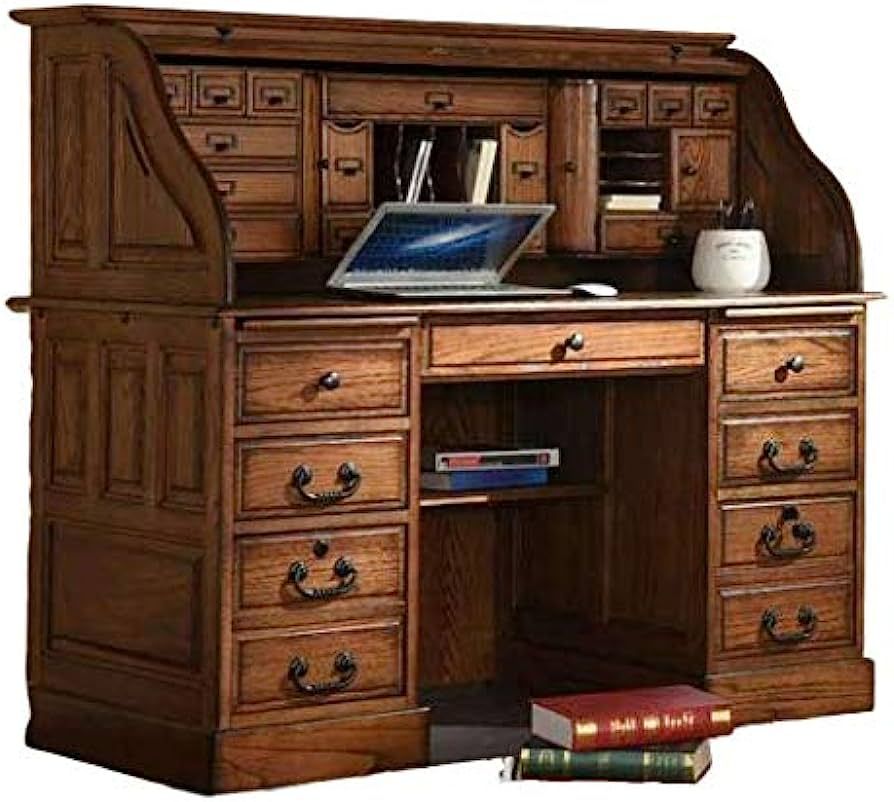 Roll Top Desk Solid Oak Wood - 54 Inch Deluxe Executive Rolltop Desk Burnished Walnut Stain for H... | Amazon (US)