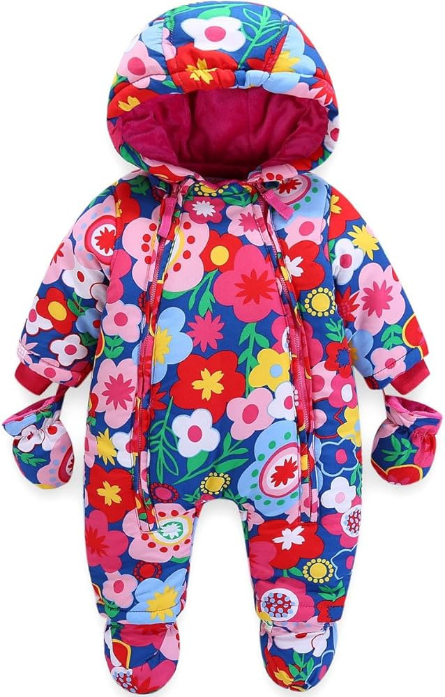 JiAmy Baby Girls Winter Hooded Rompers Snowsuit with Gloves Booties 18-24 Months | Amazon (US)
