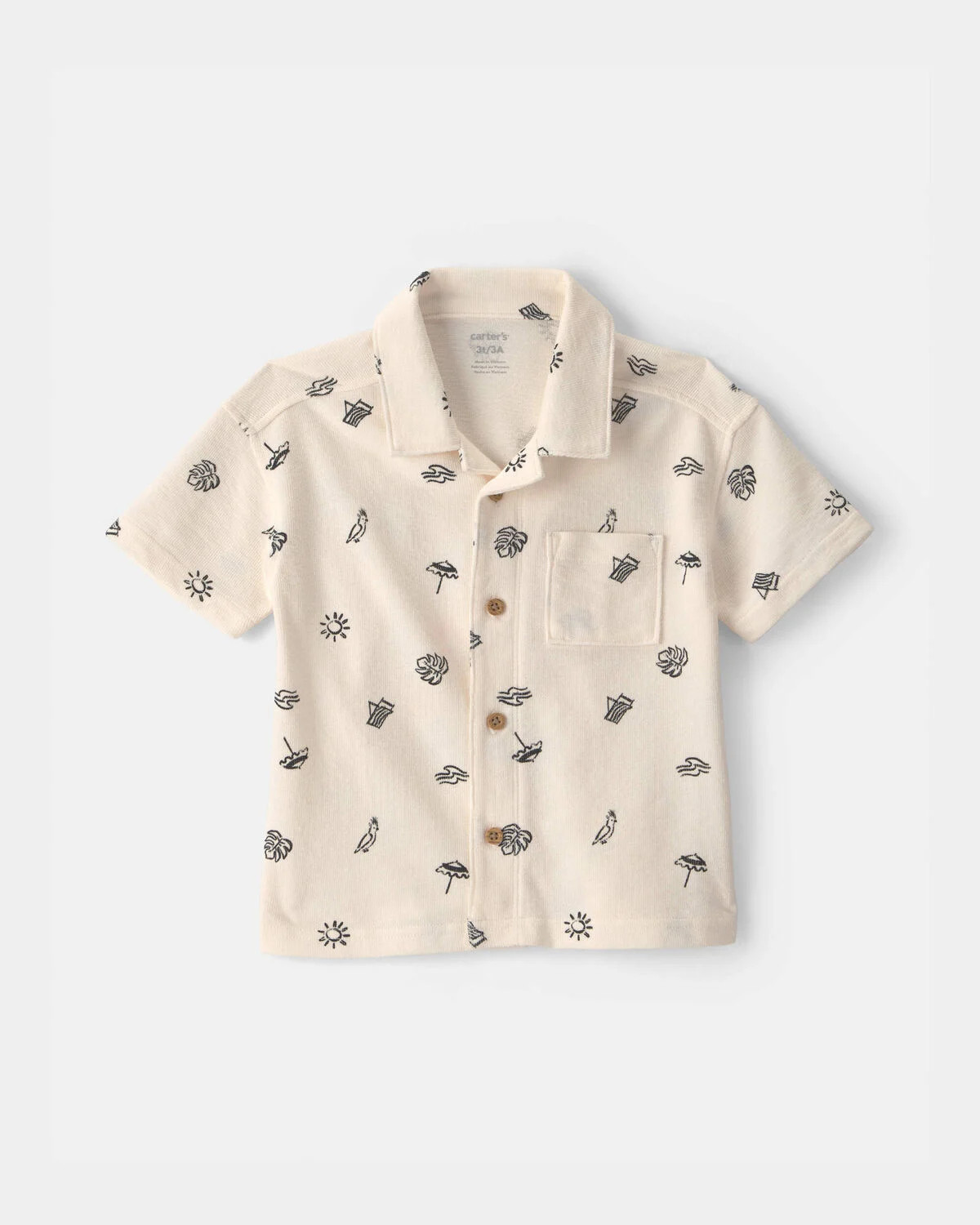 Toddler Boy Beach Short-Sleeve Button-Down Shirt - Black/Ivory | Carter's Inc