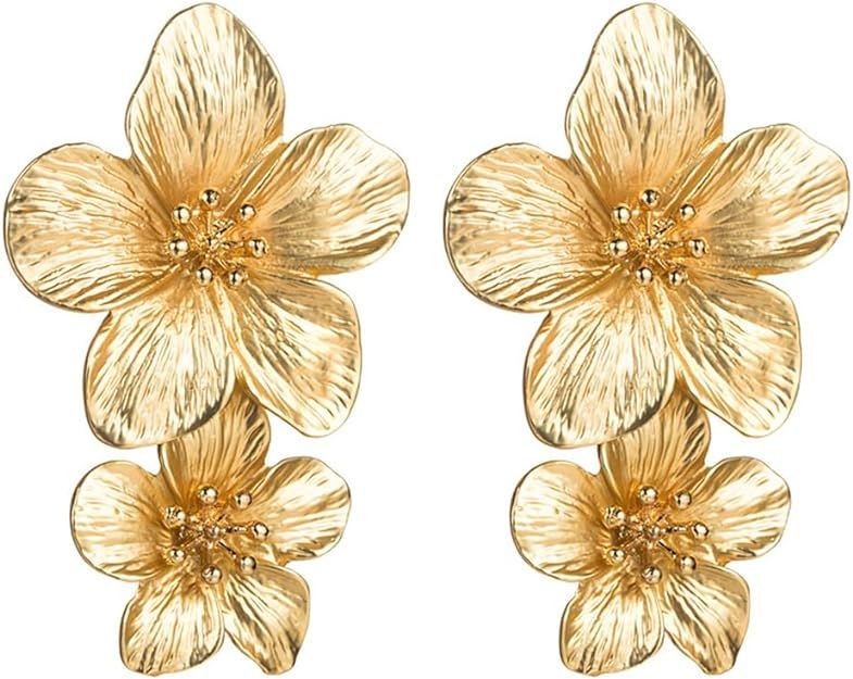 Gold Sculptural Flower Earrings Gold Statement Earrings for Women Exaggerated Flower Floral Earri... | Amazon (US)