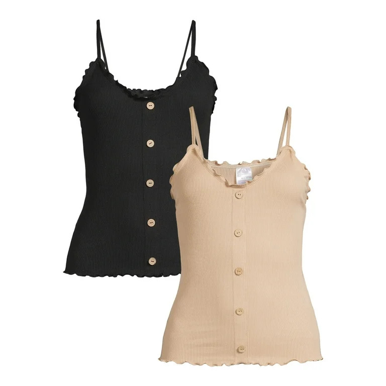 No Boundaries Juniors’ Button Front Tank Top with Lettuce Edge, 2-Pack | Walmart (US)