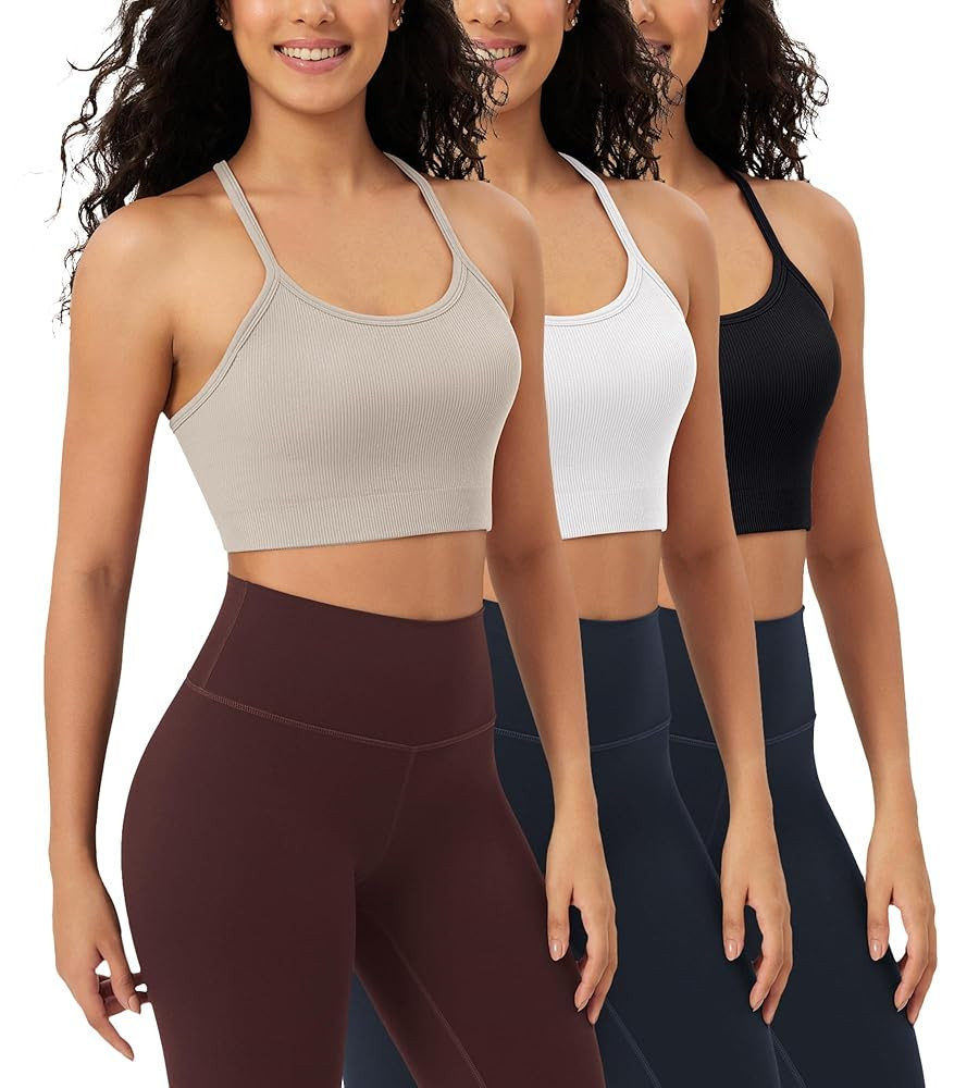 ODODOS Seamless Racerback Sports Bra for Women Ribbed Camisoles Non Padding Yoga Bra Crop Tank To... | Amazon (US)
