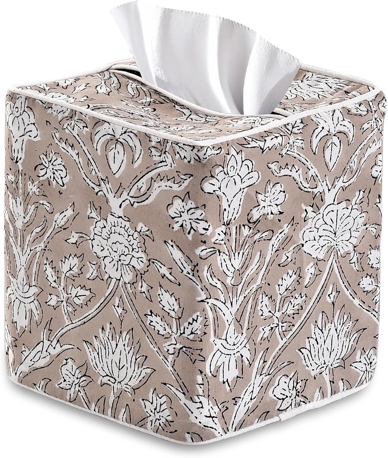 Ridhi Taupe Block Print Tissue Box Cover Handmade Cotton Fabric Decorative Square Napkin Holder f... | Amazon (US)