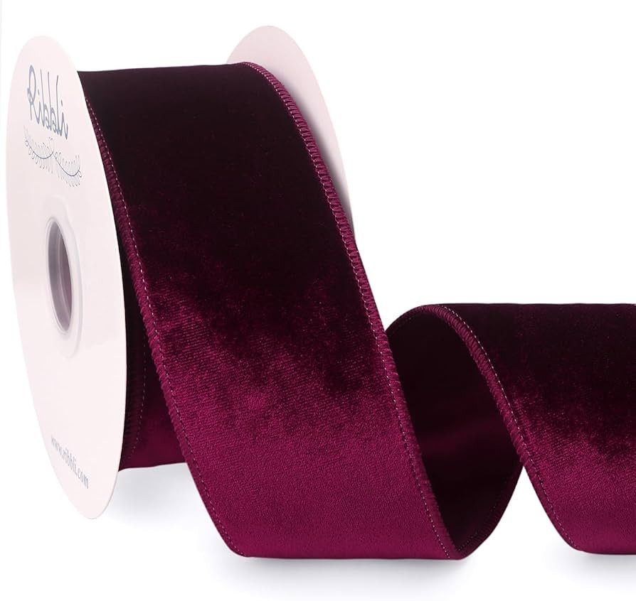 Ribbli Burgundy Velvet Wired Ribbon 2.5 Inch Velvet with Satin Christmas Ribbon for Gift Wrapping... | Amazon (US)