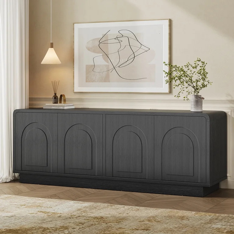 Bestier Modern TV Stand for TVs up to 70",Push-To-Open Door,Media Console Cabinet with 4 Arched D... | Walmart (US)