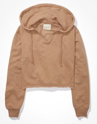 AE Cropped V-Neck Hoodie | American Eagle Outfitters (US & CA)