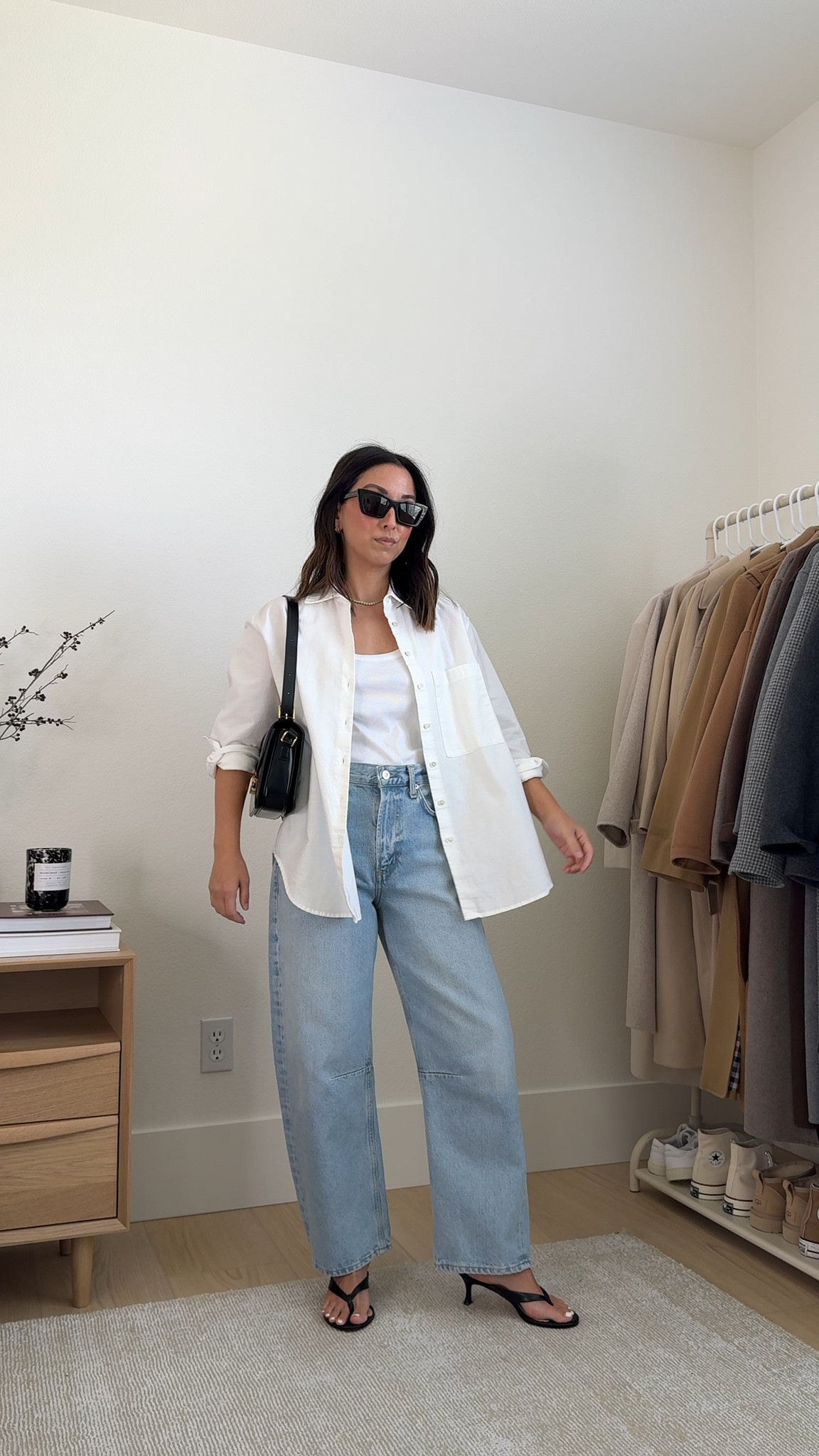 Barrel jeans work full length if they're the right length. Not a huge fan of baggy because then you lose the shape of the barrel. These work with a heel  and help elongate the legs. 

AYR Shirt xs
Madewell tank small
Citizens of humanity miro jeans 25 Petite, but need the petite 24. 
J.Crew heels 5 (old)
Celine Triomphe bag medium
YSL Sunglasses
Dorsey James necklace 15"

#LTKPetite #LTKSeasonal #LTKStyleTip