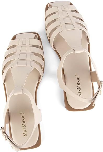 MaxMuxun Women’s Square Closed Toe Sandals Caged Flat Fisherman Sandal for Women Ankle Strappy Summe | Amazon (UK)