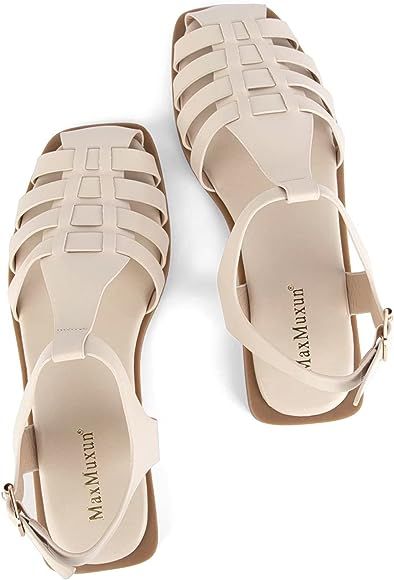 MaxMuxun Women’s Square Closed Toe Sandals Caged Flat Fisherman Sandal for Women Ankle Strappy Summe | Amazon (UK)