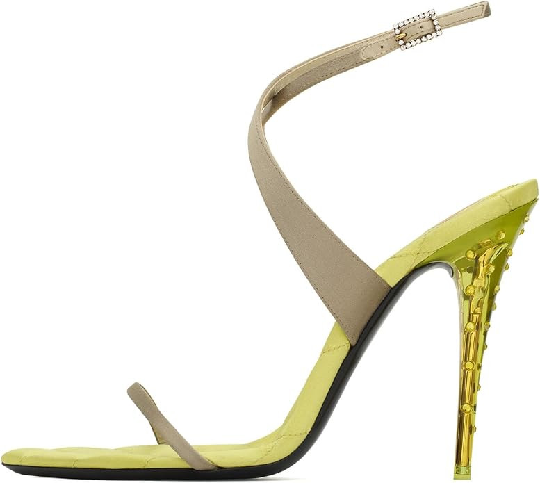 Rhinestone Satin Clear Heeled Sandals for Women Strappy Stiletto High Heels | Amazon (US)