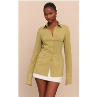 Green Chiffon Fitted Shirt | PrettyLittleThing US