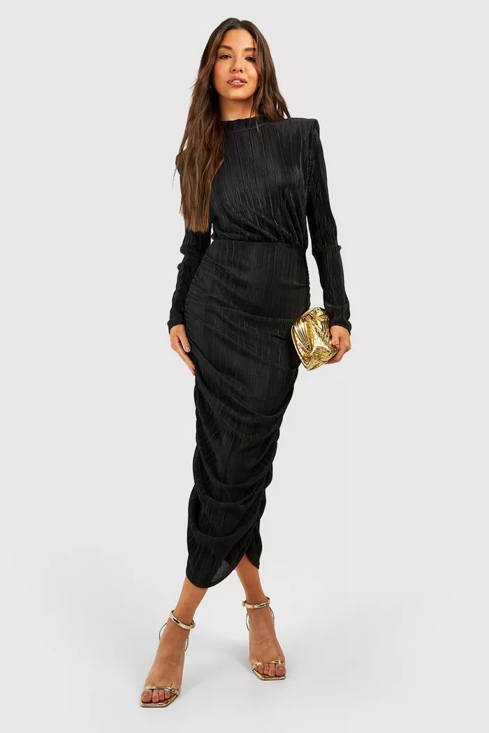 High Neck Plisse Midi Bodycon Dress | Boohoo.com (UK & IE)
