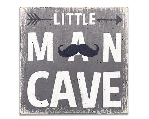 Boys Nursery Wall Decor - Little Man Cave - Boys Nursery Decor - Moustache Nursery Decor - Gray a... | Etsy (US)