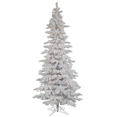 Vickerman 7.5' Flocked White Slim Artificial Christmas Tree, Warm White LED Lights In a 21"Lx21"Wx7"H base. | Target