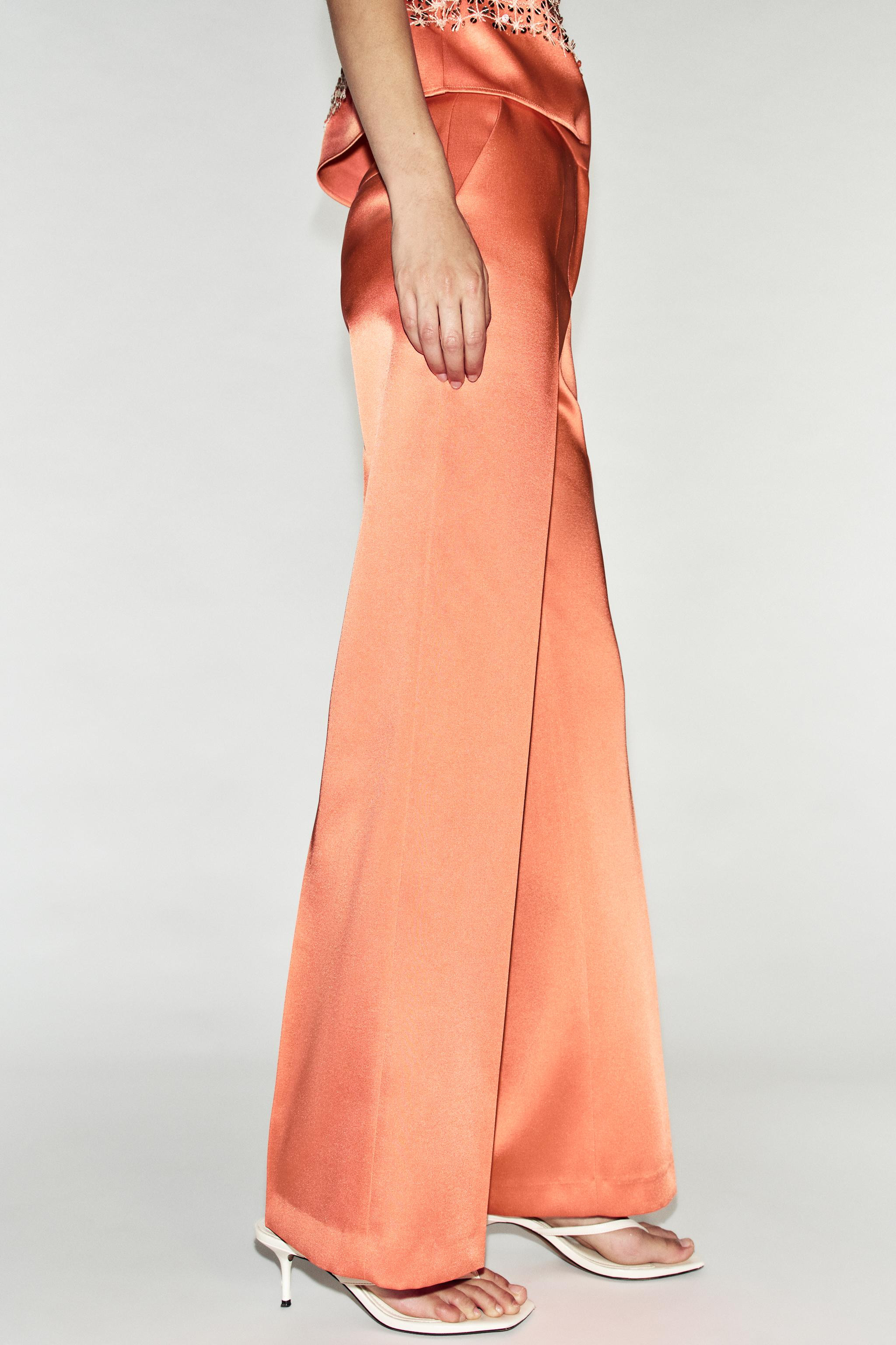 SATIN STRAIGHT-LEG TROUSERS | Zara US